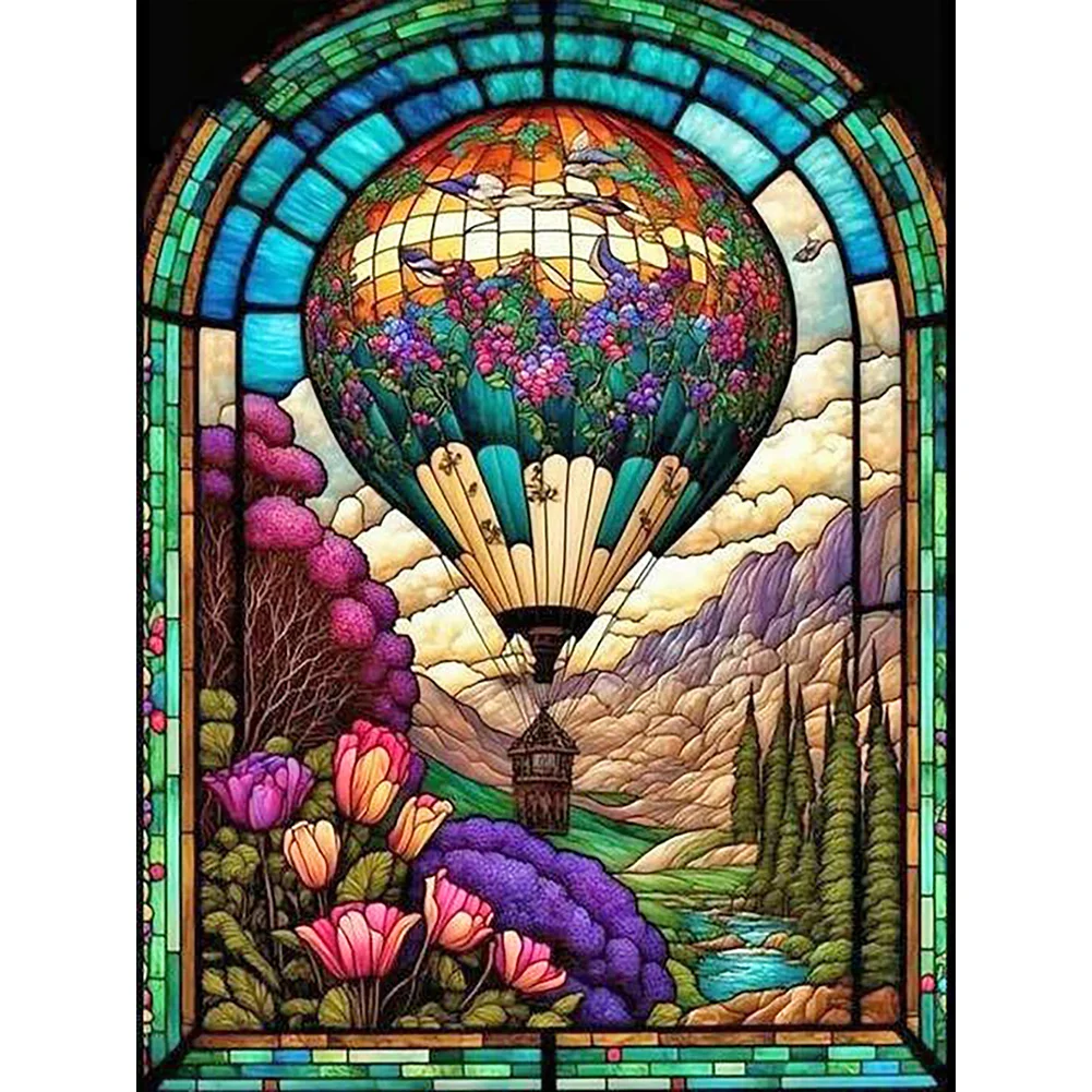 Full Round Diamond Painting - Stained Glass Hot Air Balloon(40*50cm)