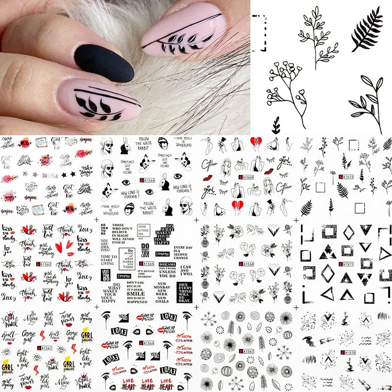 12Pcs Leopard Water Decals Sticker Hollow Floral Flower Leaves Geometry Water Transfer Watermark Foil Slider Decoration