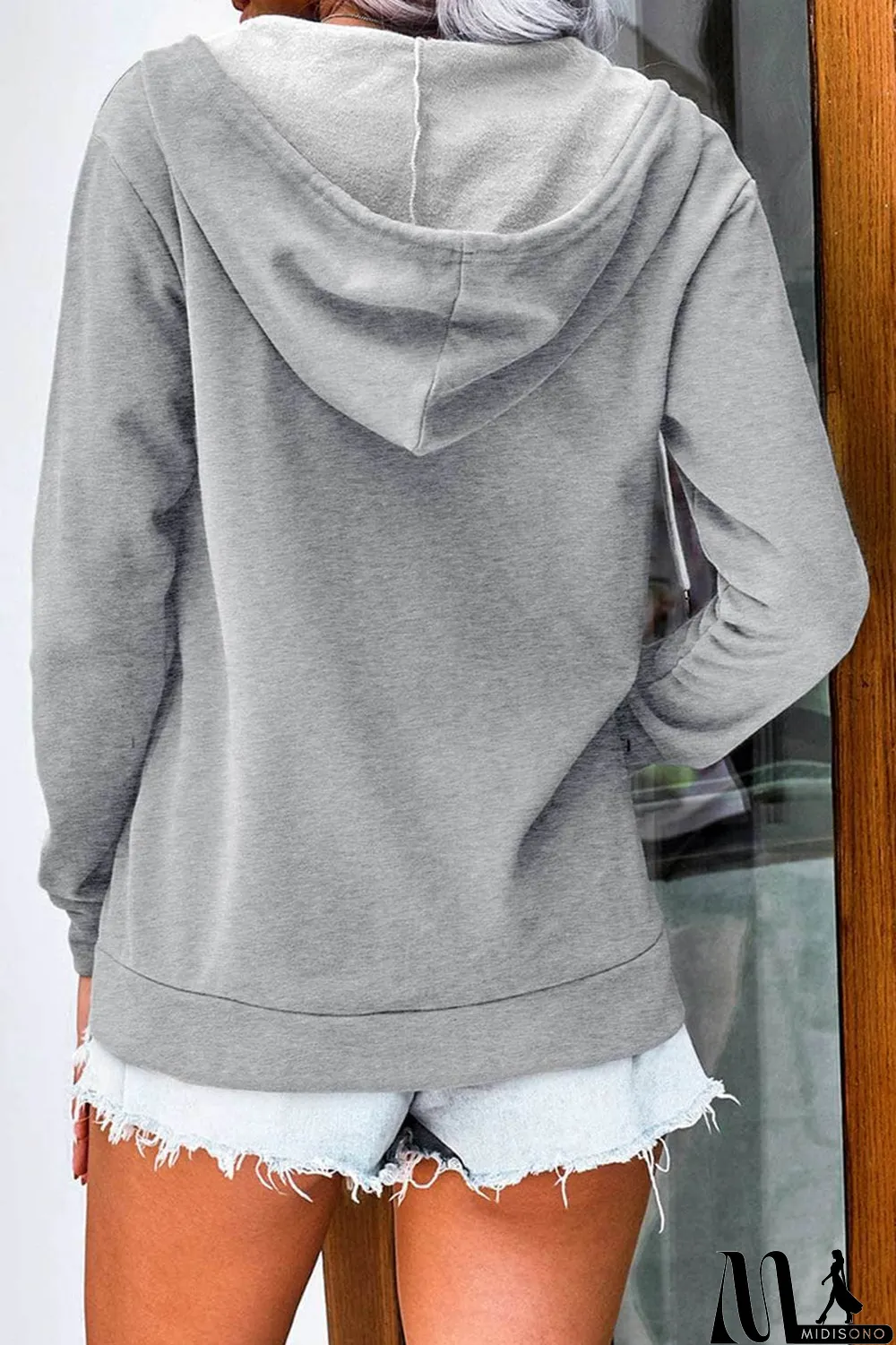 MidiSono - Gray Half Zip Long Sleeve Hoodie with Pocket