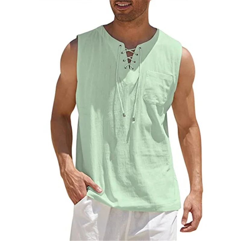  Men's Casual Sleeveless Vest with Lace-Up Front Design for Summer