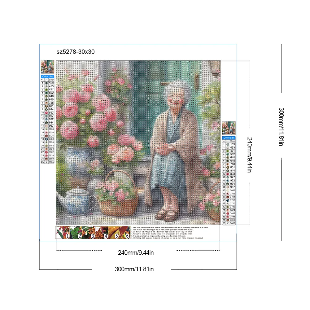 Diamond Painting - Full Round Drill - Garden Old Lady(Canvas|30*30cm)