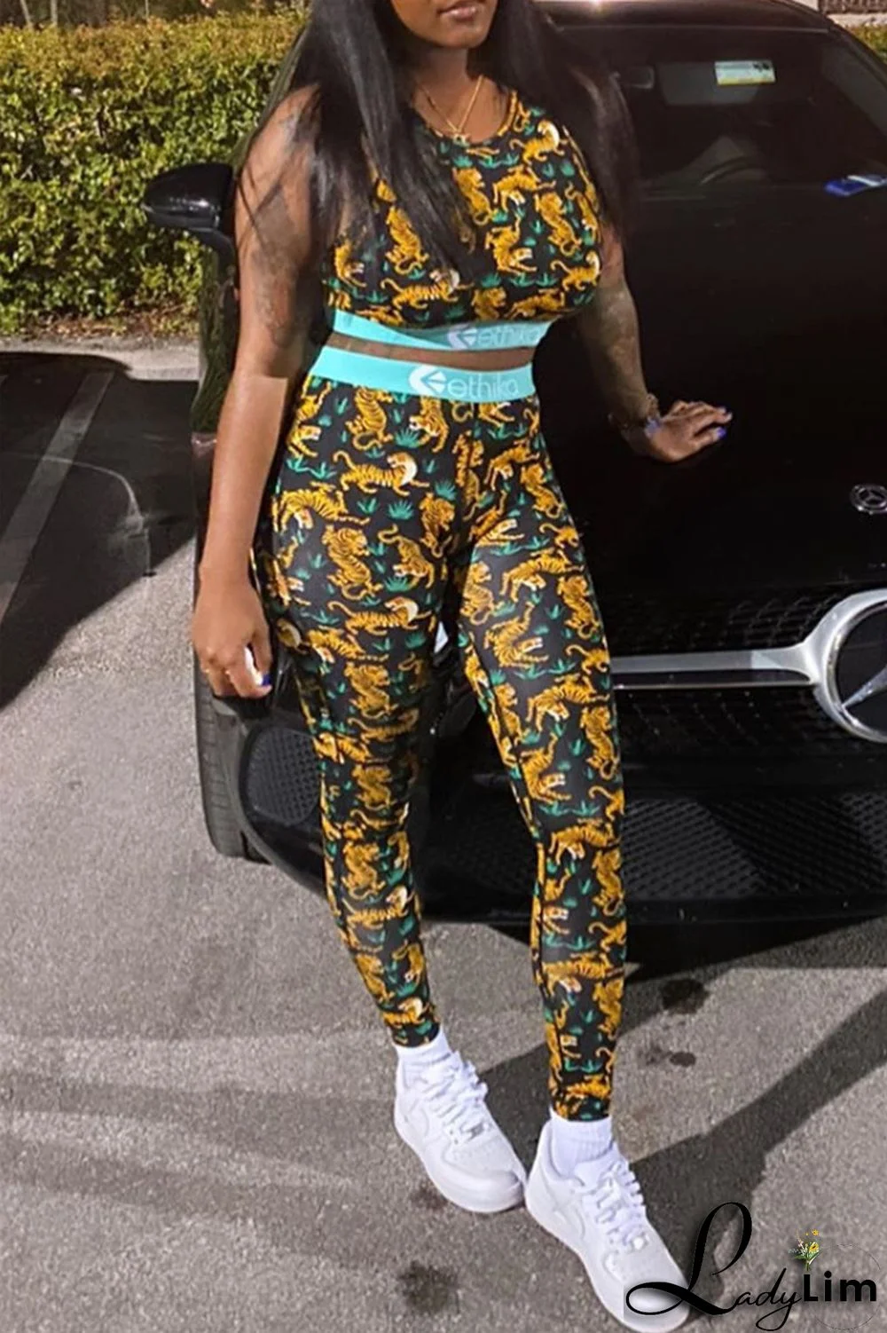 Multicolor Fashion Casual Sportswear Print Patchwork O Neck Sleeveless Two Pieces