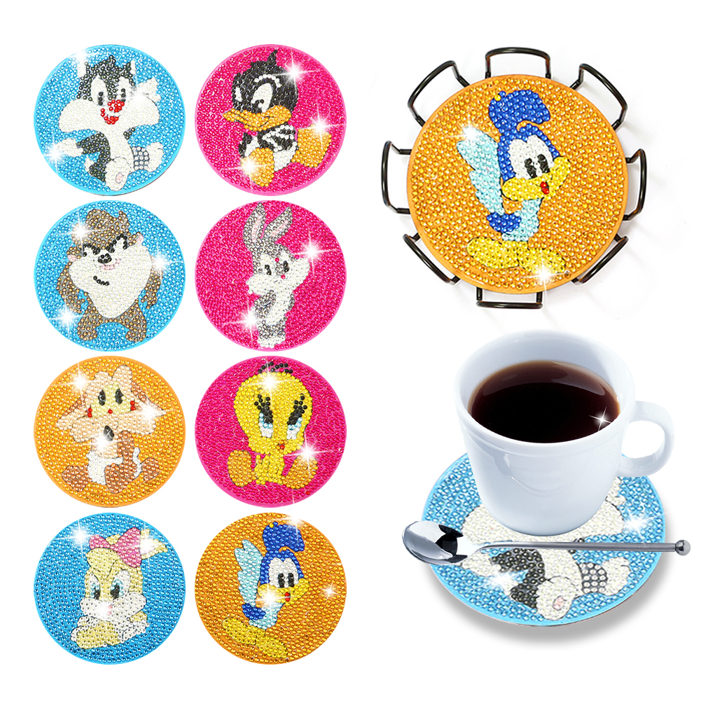 8pcs DIY Diamonds Painting Coaster Cartoon Craft Wooden for Kids Gifts (Y1109)