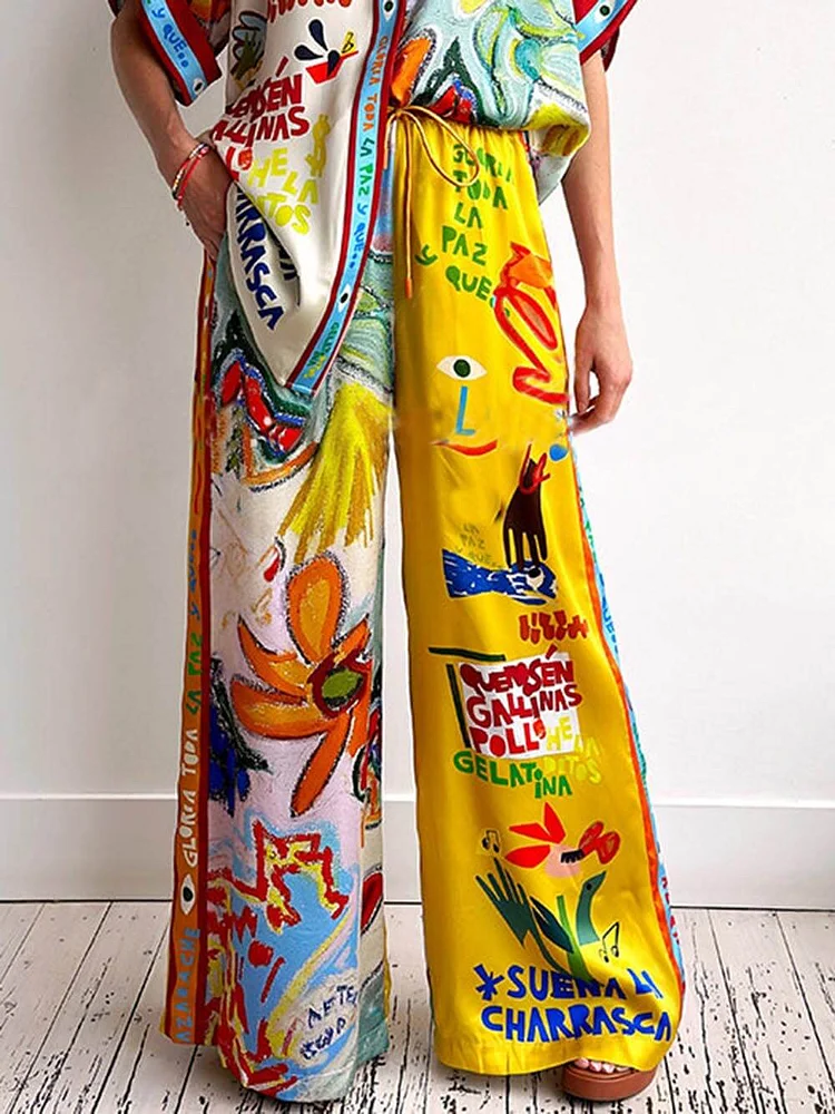Unique Print Elastic Waist Pocket Pants