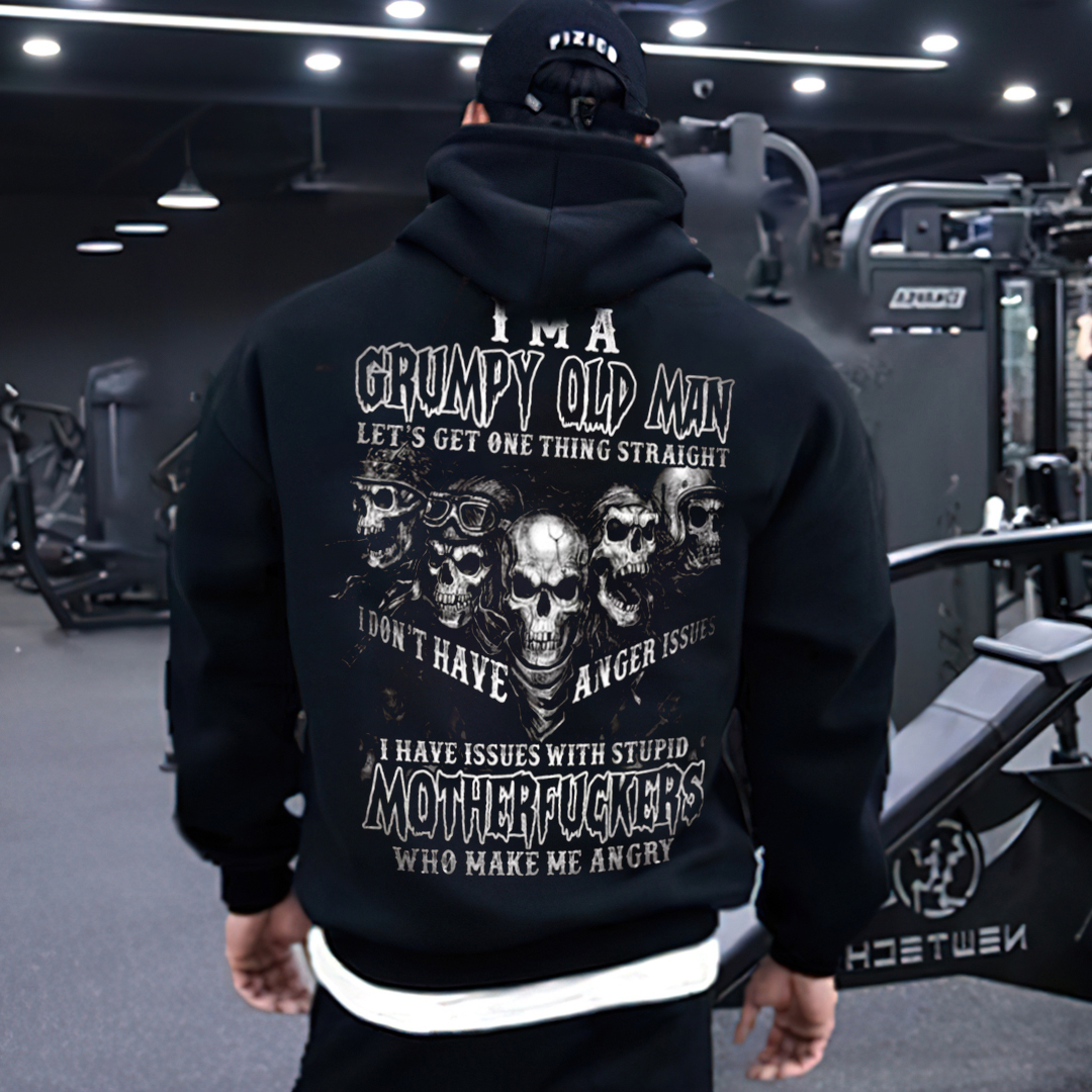 I Am A Grumpy Old Man 5 Skulls All Over Print Men's Long Sleeve Hoodies