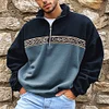 Unisex Polar Fleece Aztec Contrast Color Retro Polo Sweatshirt by Inlyline