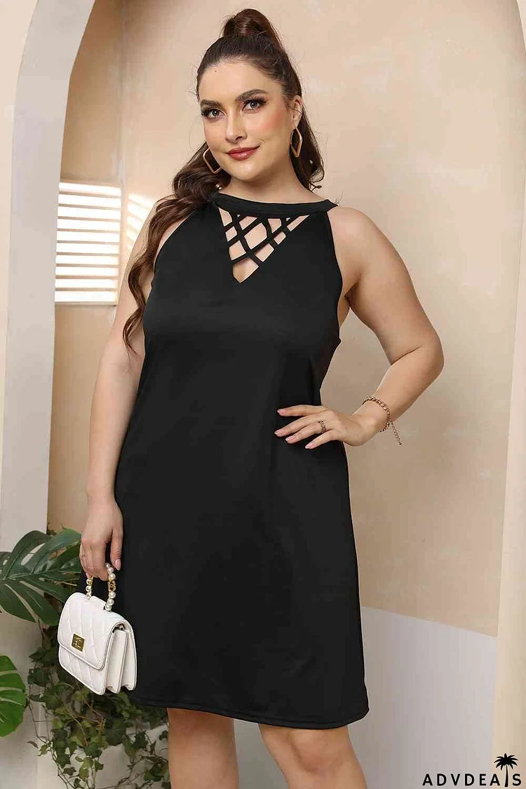 Plus Size Cutout Round Neck Sleeveless Dress