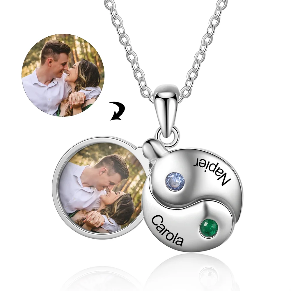 Klatsch-Form Personalisierte Foto Kette mit Namensgravuren und Geburtsstein m1-n2-b2-t1 Kettenmachen