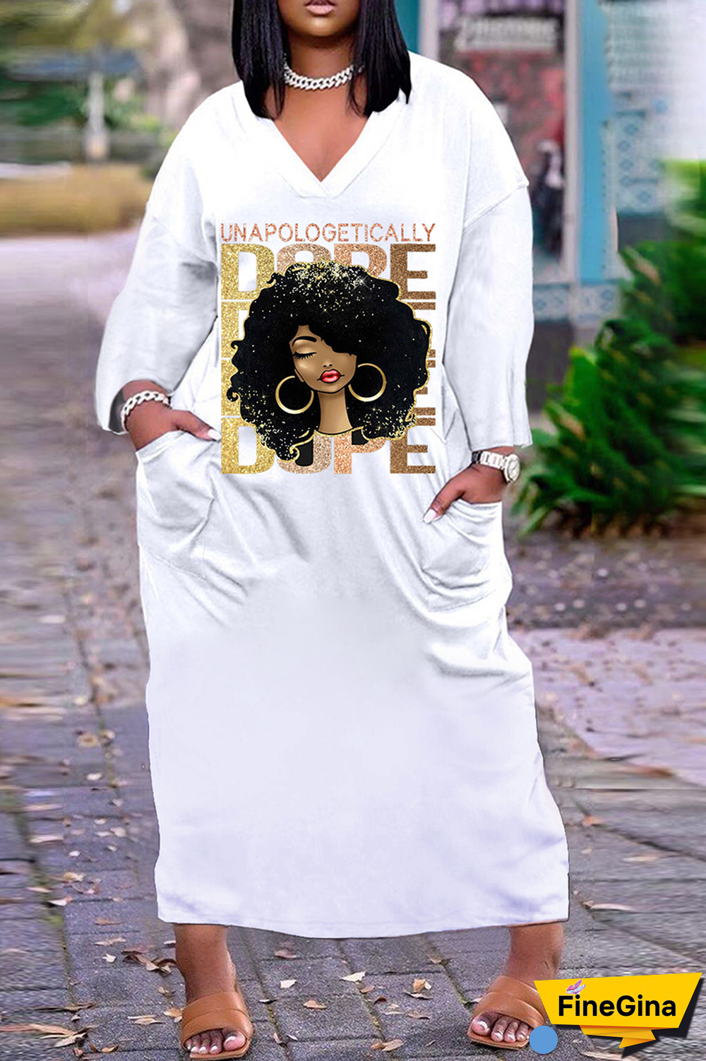 Red White Casual Print Patchwork V Neck Straight Dresses