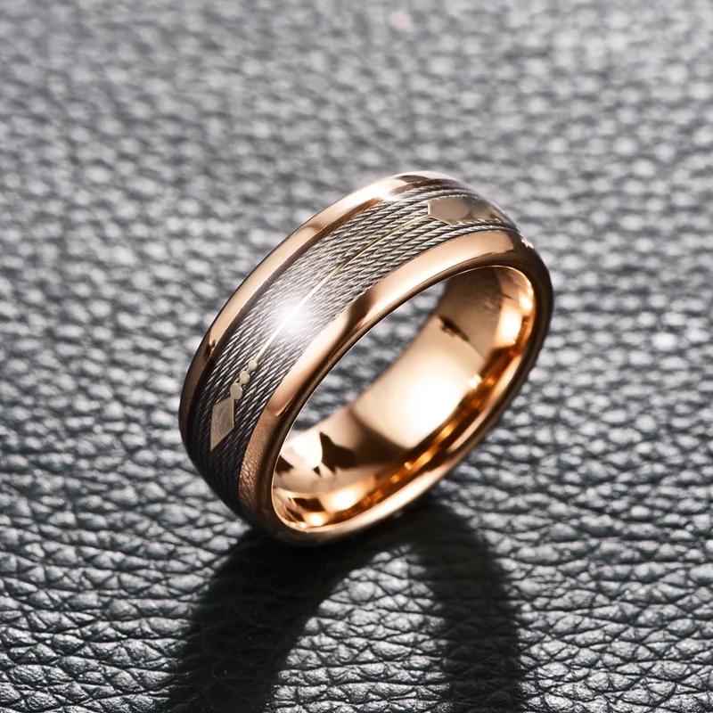 8mm Rose Gold Domed Arrow Tungsten Carbide Rings Men's Wedding