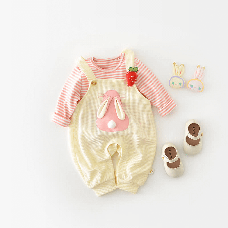 Baby Striped Shirt and Bunny Suspender Set