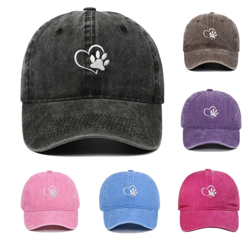 Fully Managed Hat Love Dog Paw Washed Embroidered Soft Top Baseball Cap