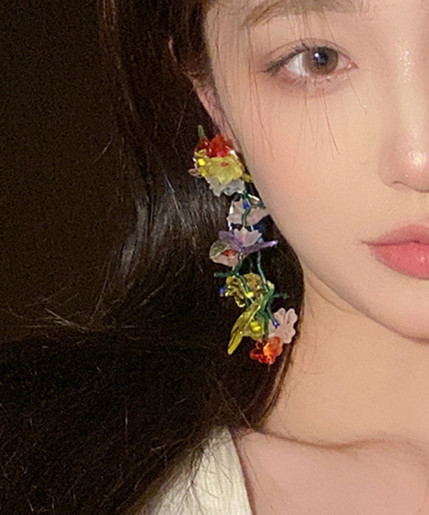 VCSHOES Floral Woven Acrylic Long Drop Earrings