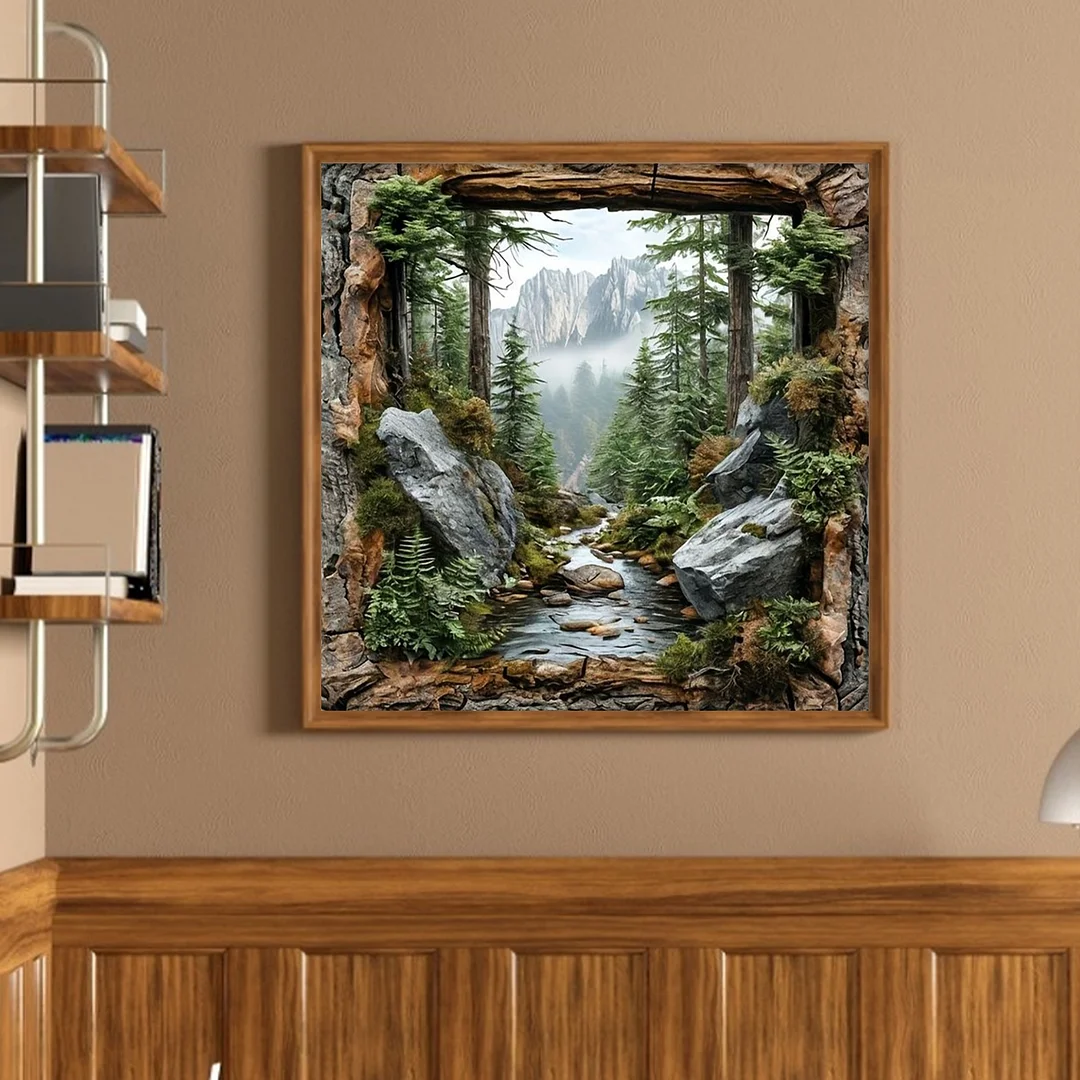 Mountain Forest Scenery Full 14CT DIY Stamped Cross Stitch Kits 40x40cm Gift