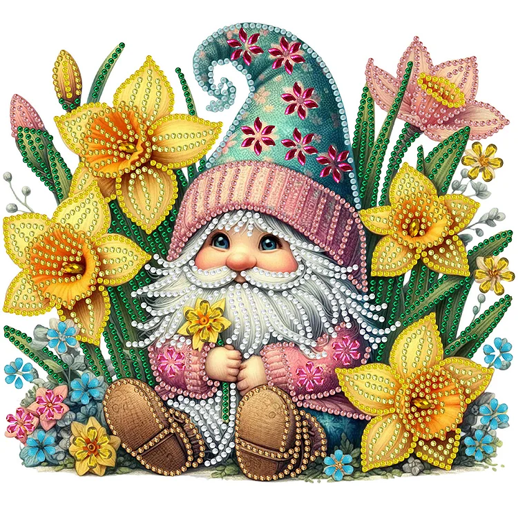 Spring Flower Gnome 30*30cm (Canvas) Special Shaped Drill Diamond Painting gbfke