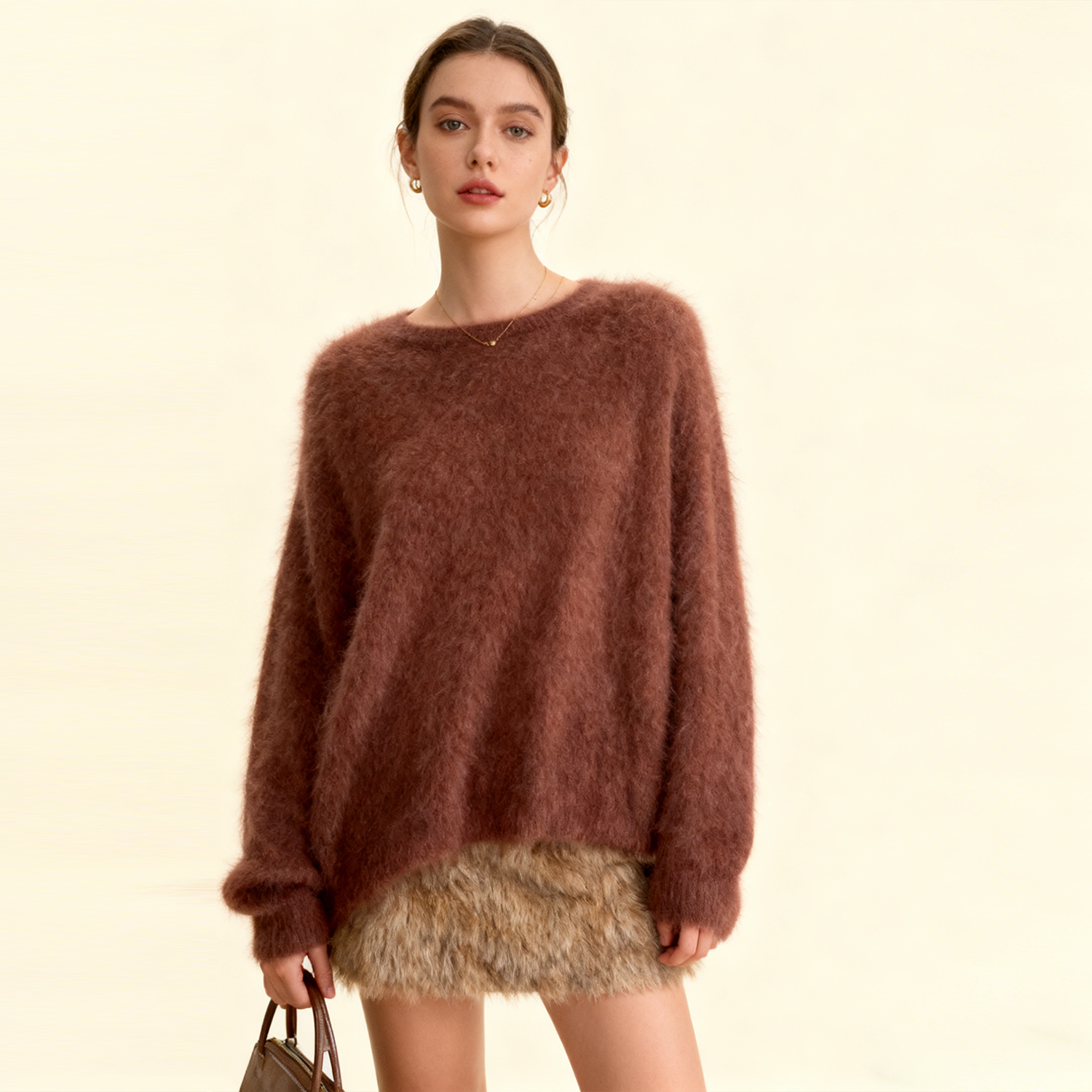 Women's Heavyweight Brushed Cashmere Sweater  REAL SILK LIFE