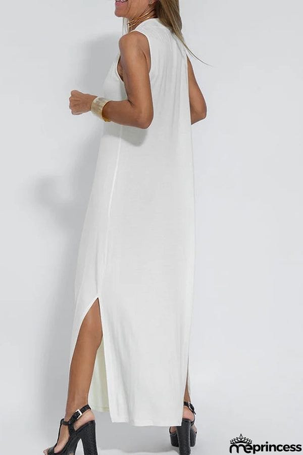 Women Casual Solid Color Sleeveless Maxi Dress