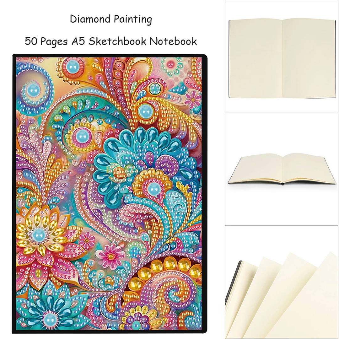 2pcs Flowers Partial DIY 50 Pages A5 Diamond Painting Notebook for Study Home