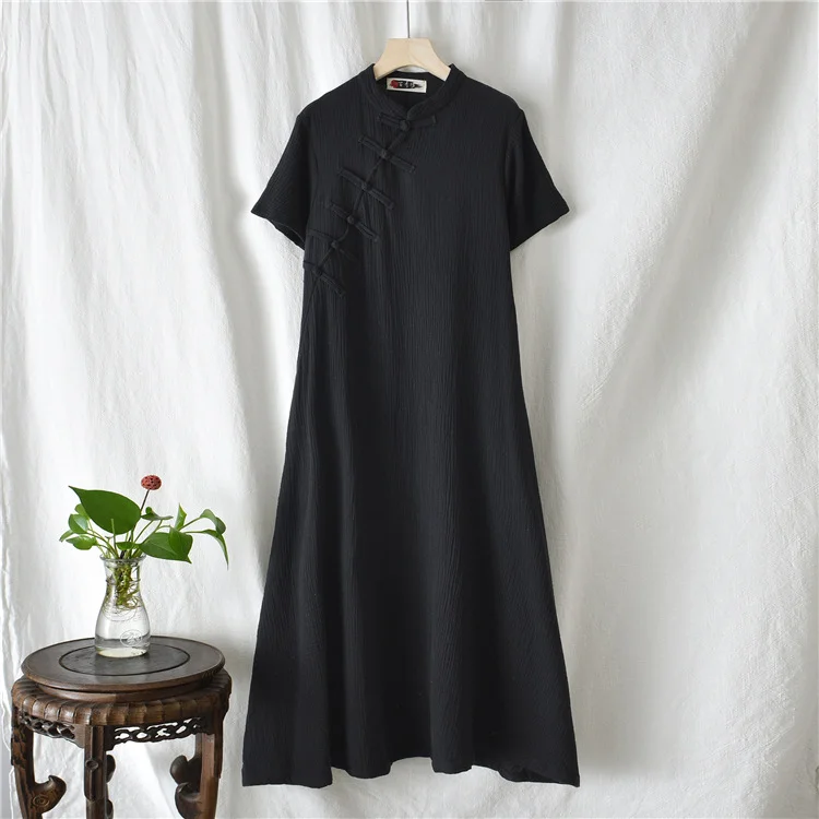 Ethnic Style Slant Lapel Short Sleeve Cheongsam Dress
