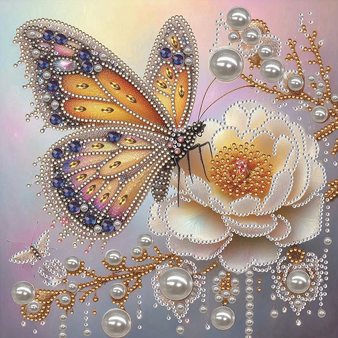 4pcs Pearl Butterfly Special Shaped 5D DIY Partial Drill Diamonds Dots Gem Art Kits for Adults Beginners Home Decor Diamonds Paintings Gem Art 30x30cm