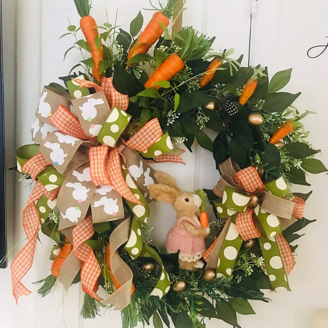 Rabbit & Carrot Easter Spring Holiday Door Wreath