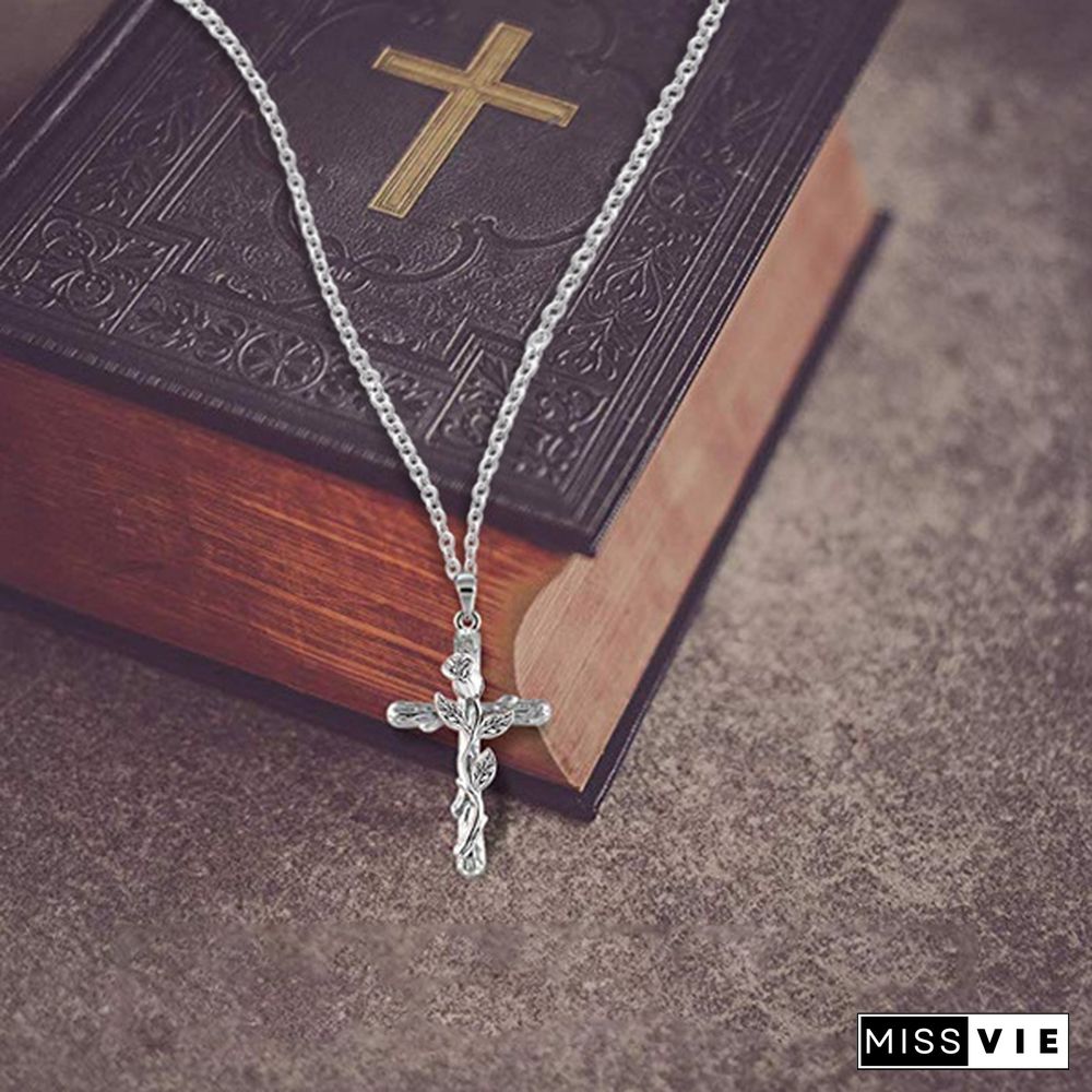 Colors Natural Flower Plant Cross Pendant Chain Necklace Jewelry Gift for Women