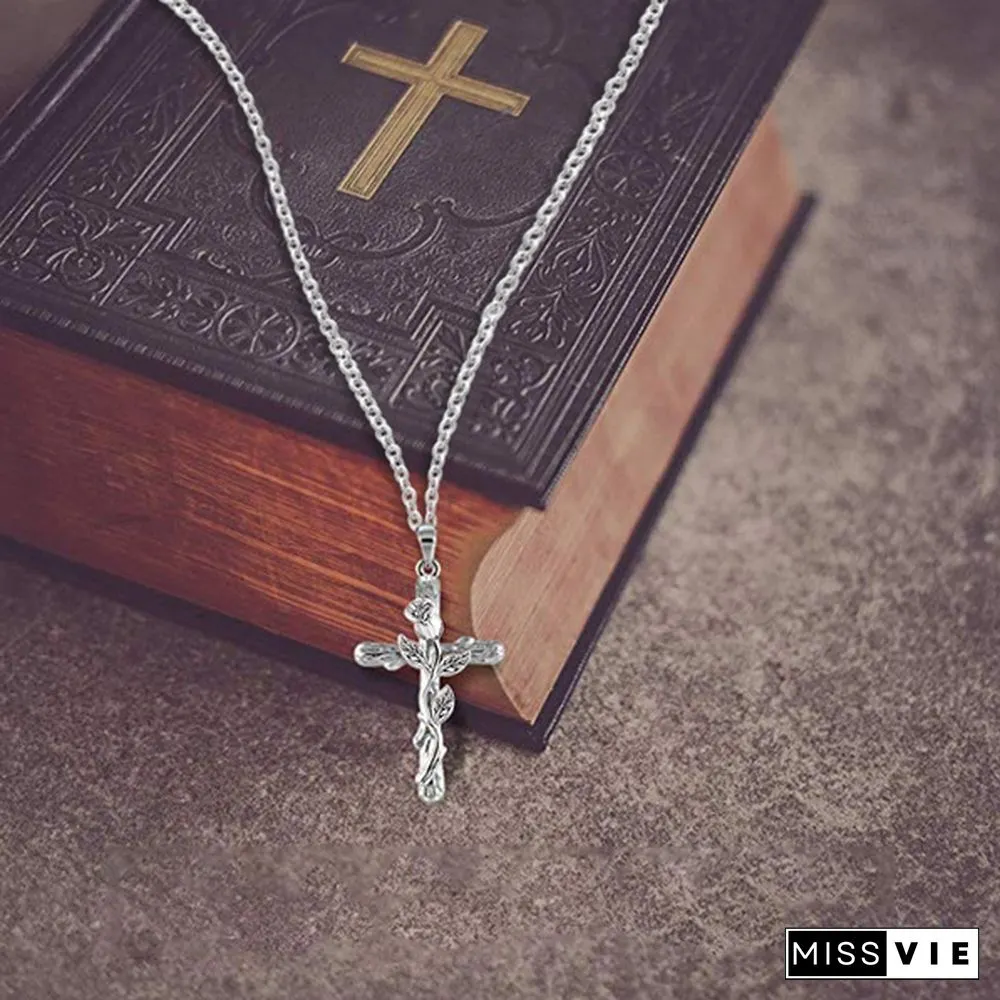 Colors Natural Flower Plant Cross Pendant Chain Necklace Jewelry Gift for Women