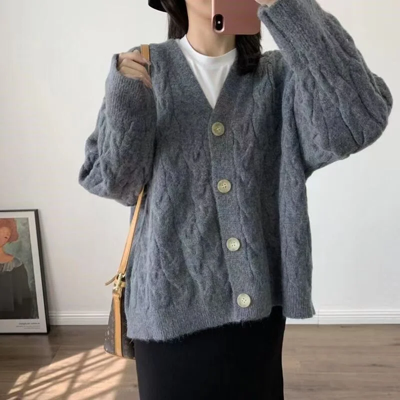 Ueong Ueong Take Autumn Winter New Women's Dress Outside Take Net Red Female Knitting Cardigan With Lazy Wind Pure Color Sweater Female Coat