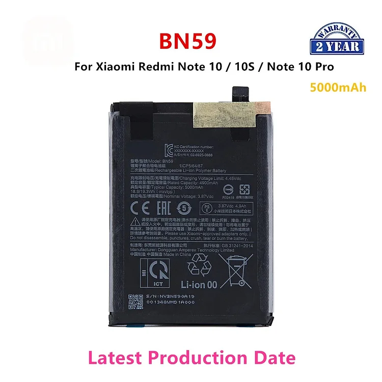 100% Orginal BN59 5000mAh Battery For Xiaomi  Redmi Note 10 / 10S / Note 10 Pro 10pro  Phone Replacement Batteries