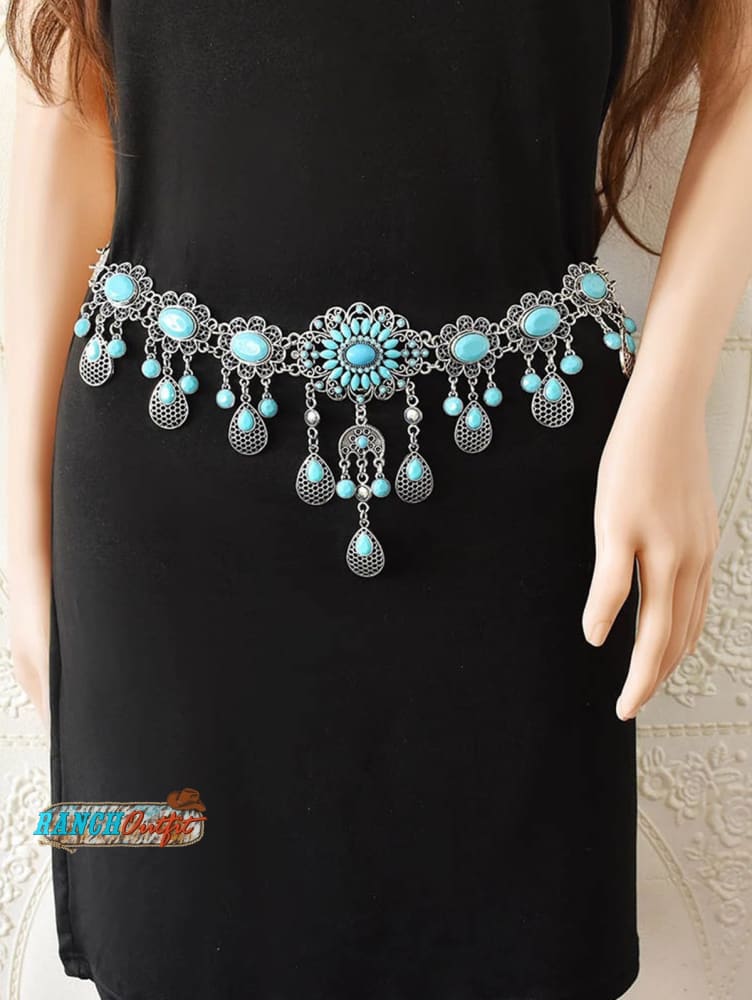 Vintage Turquoise Water Drop Tassel Belt A