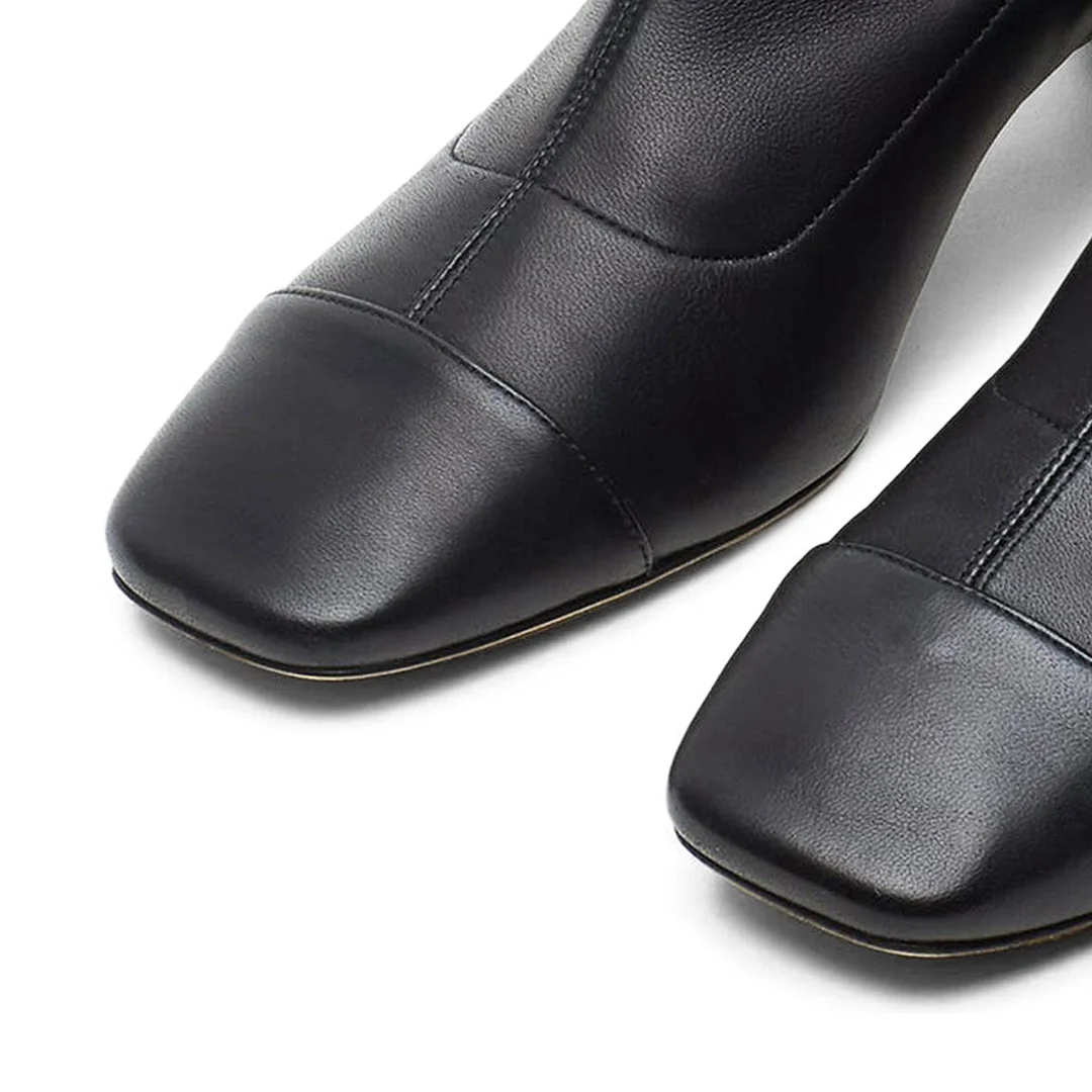 Women's Black Ankle Boots Crystal Decorative Heel with Square Toe