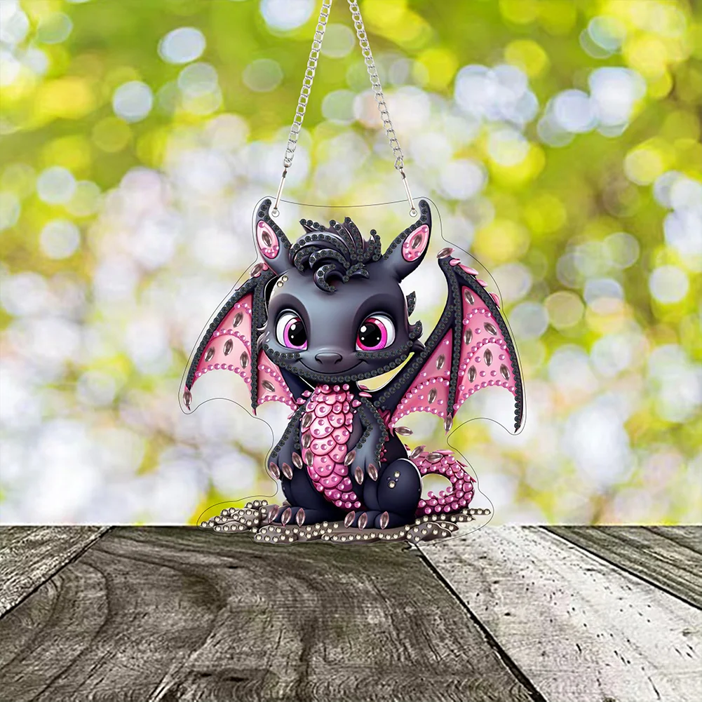 DIY Black Dragon Acrylic Special Shape 5D DIY Diamond Painting Dots Pendant for Home Decor(15*15cm)