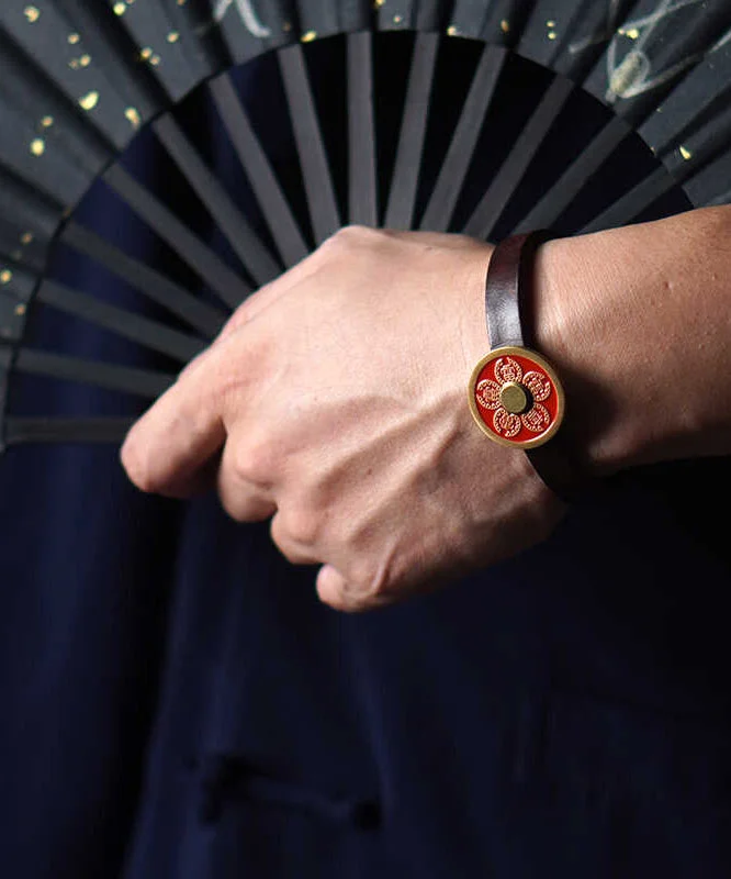 Vintage Red Floral Leather Cinnabar Watches