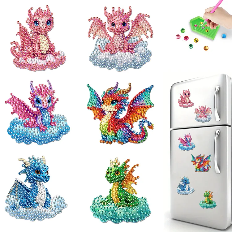 6Pcs DIY Diamond Painting Refrigerator Magnets Diamond Art Kits (Dragon)