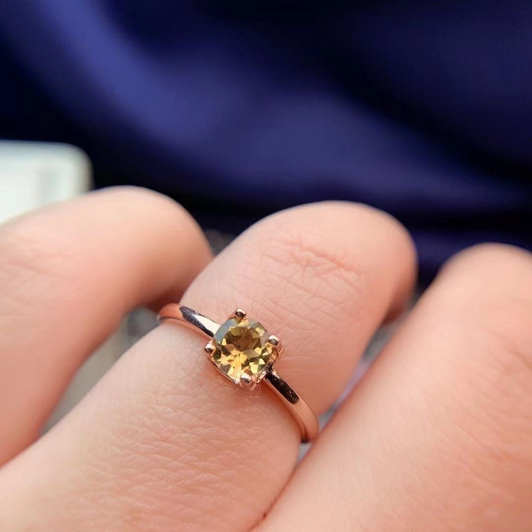 Simple 925 Silver Inlaid Natural Citrine Ring