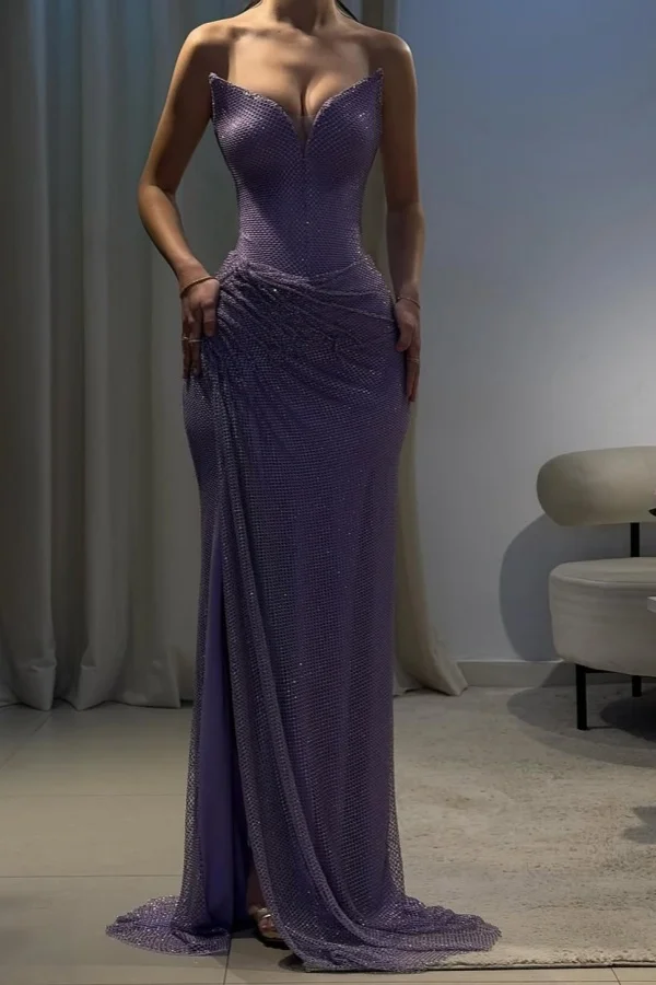Purple Split Gorgeous Shining Strapless Prom Dress ZT0705