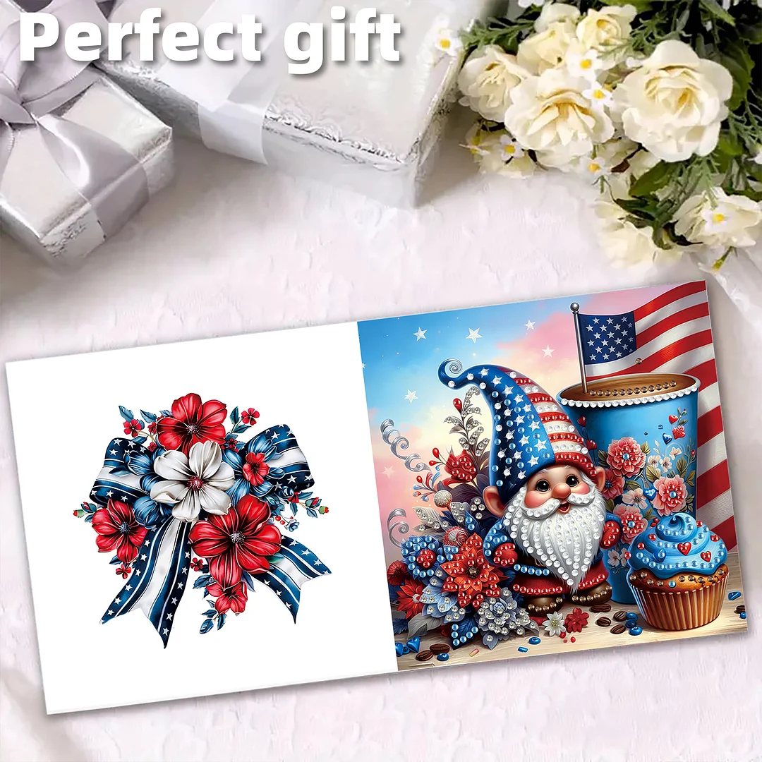 6pcs Independence Day Goblin DIY Diamond Painting Kit Greeting Card with Envelope Diamond Art Painting Greeting Cards for Family Friends Holiday Gift Congratulations