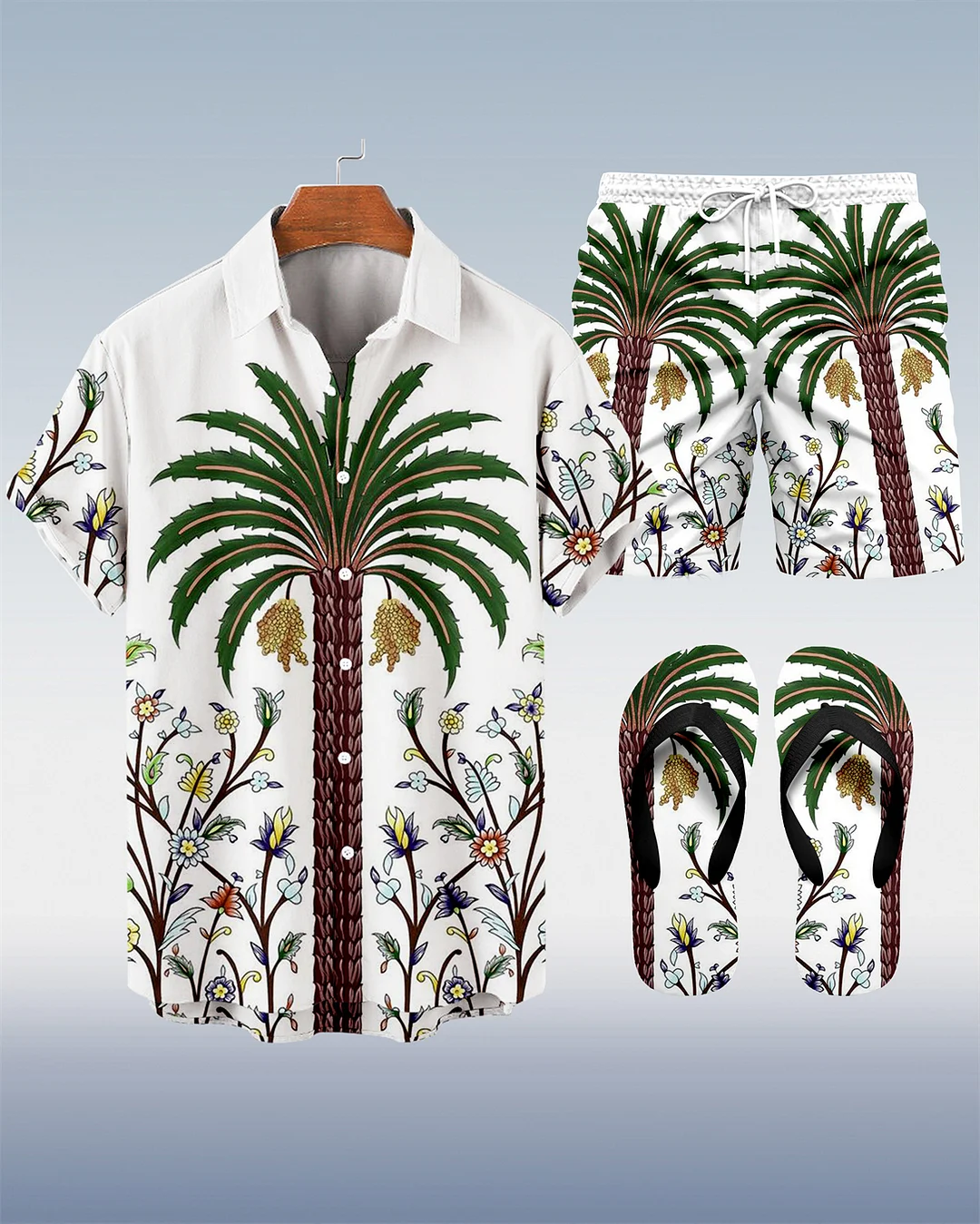Suitmens Men's Hawaii Vacations Print Shirt Three-Piece Set 059