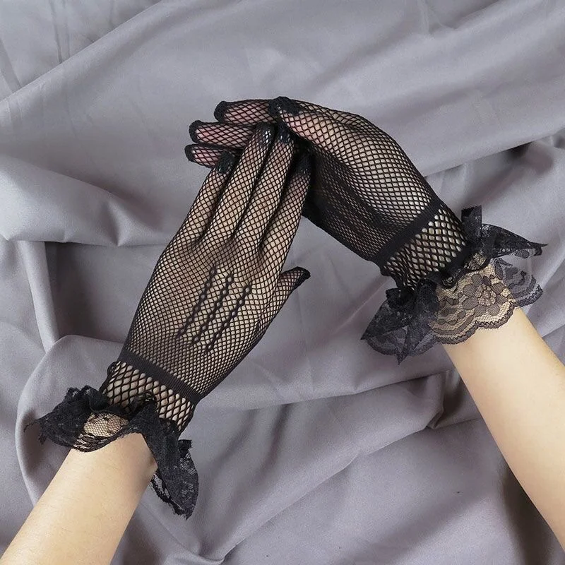 Brownm Net Eye Gloves Women's Thin White Sex Drying Sexy Black Sex Accessories Lace Vintage Elegant Dance Performance Sunscreen