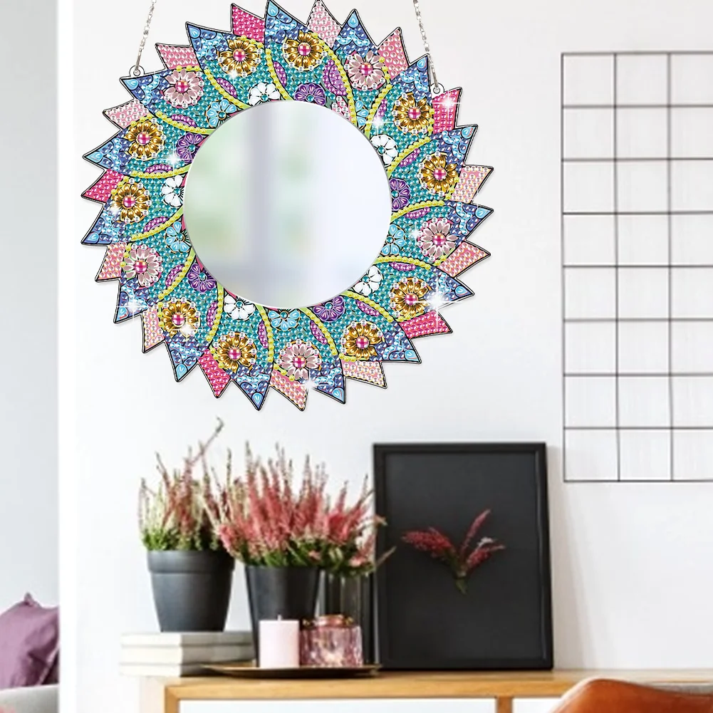 DIY Compact Mirror Paint by Number Kits Hanging Flower Home Decor