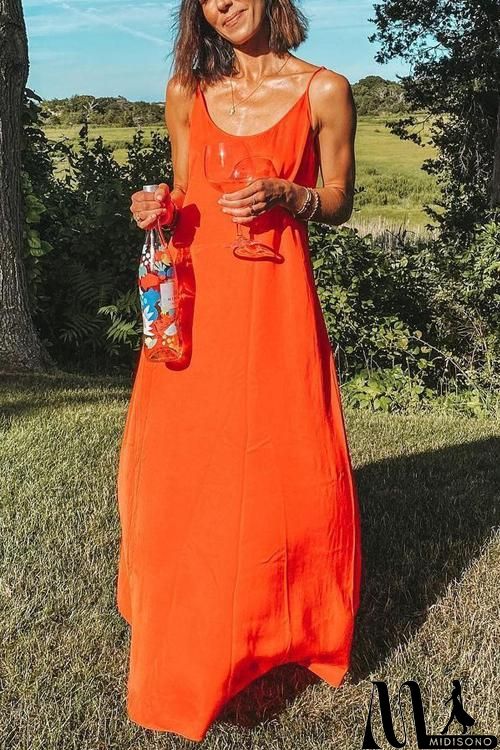 MidiSono - Linen Solid Pockets Slip Maxi Dress