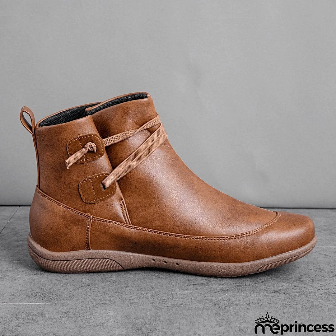 Women's Braided Strap Flat Heel All Season Boots