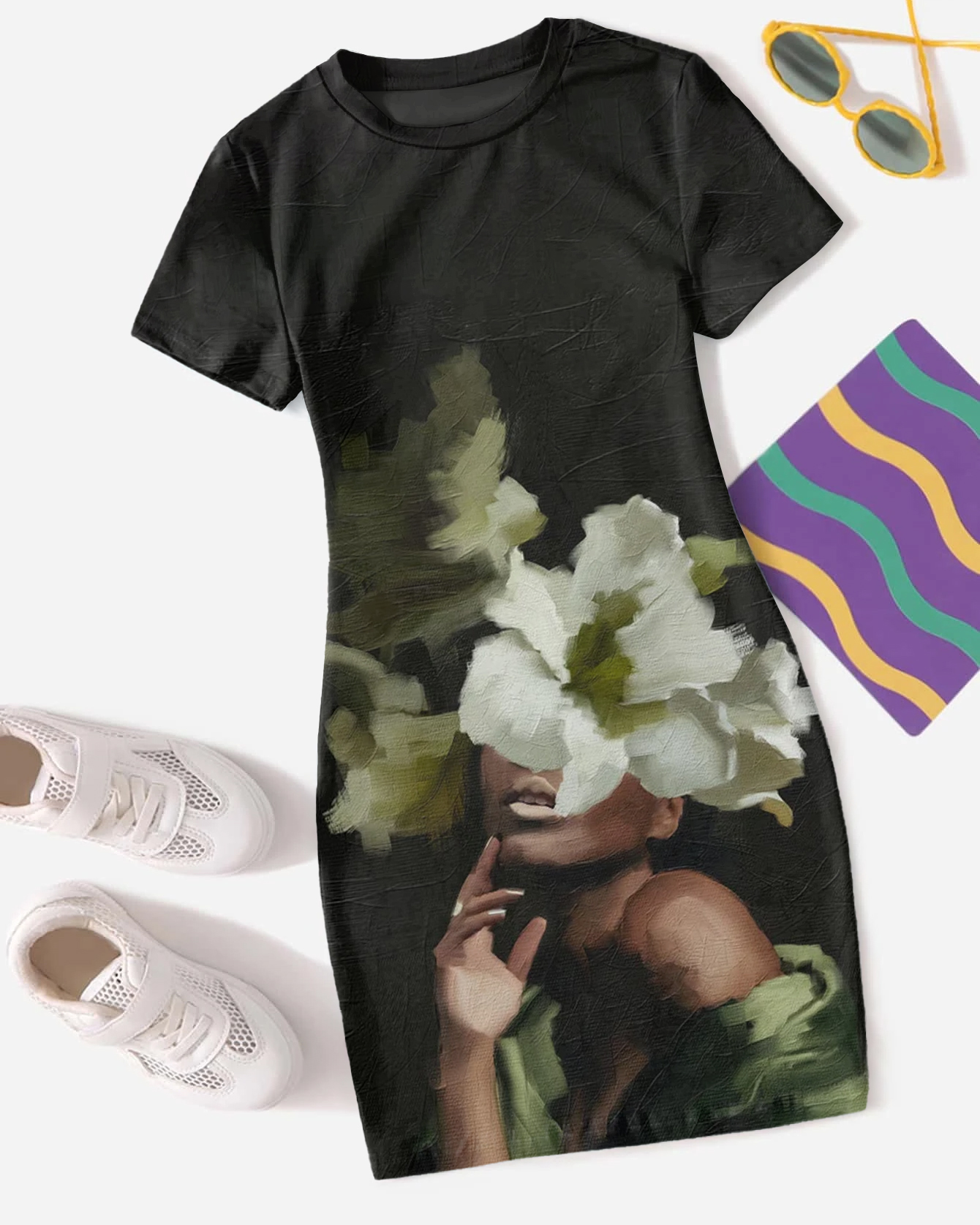Flower Woman Poster Short Sleeve Bodycon Dress