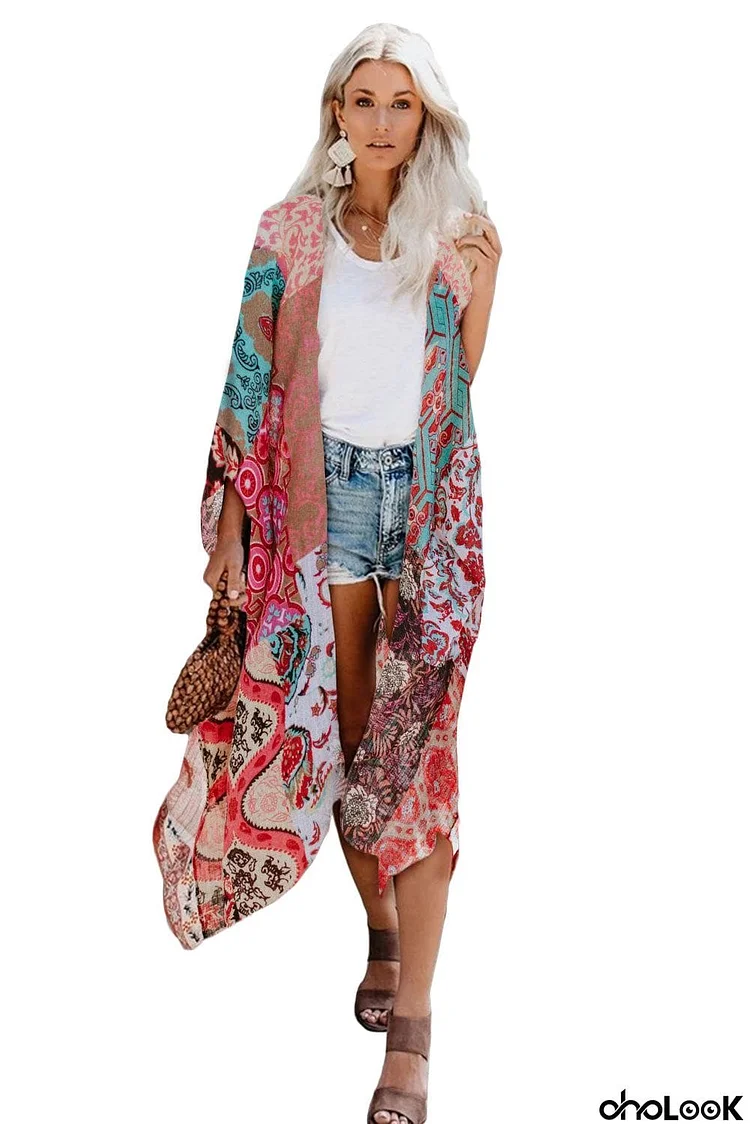 Multicolor Bohemian Floral Print Kimono