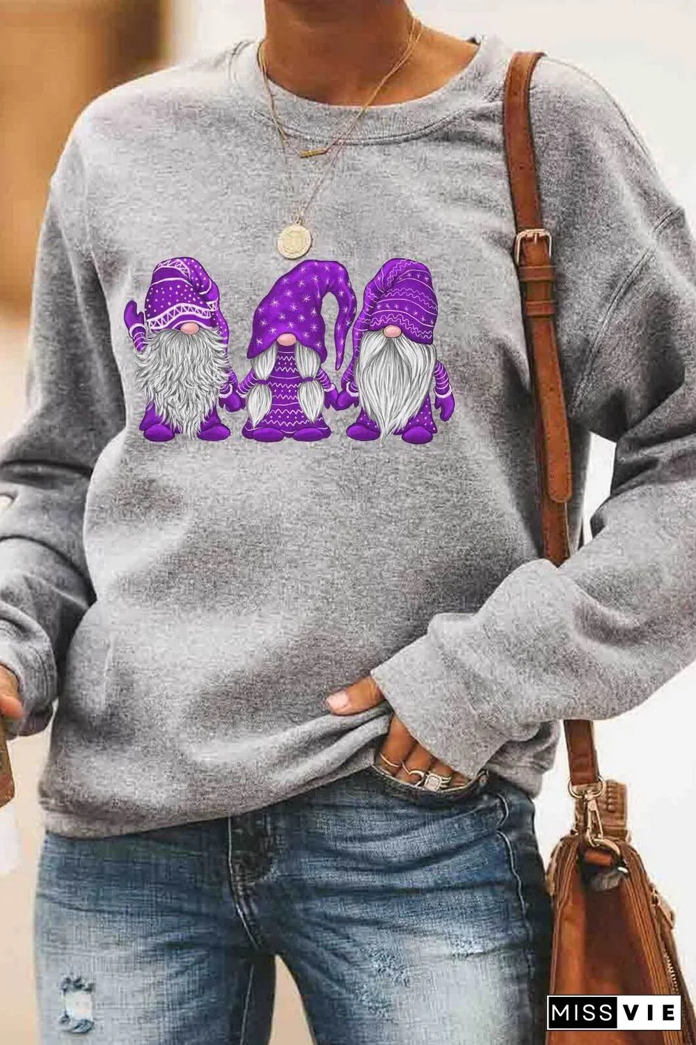 Santa Claus Printed Round Neck Sweater