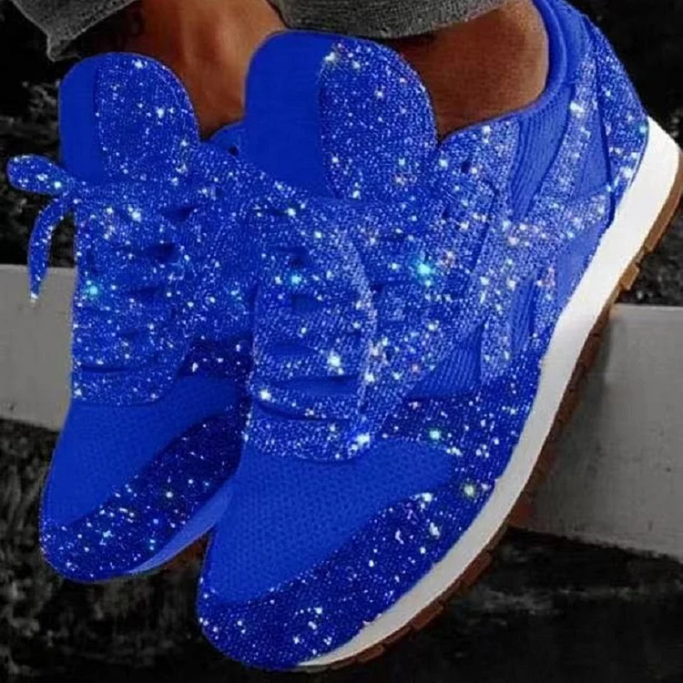 Plus Size Daily Round Head Sequins Lace Up Sport Shoes