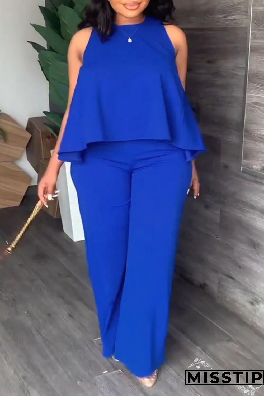 Orange Casual Solid Patchwork O Neck Plus Size Two Pieces