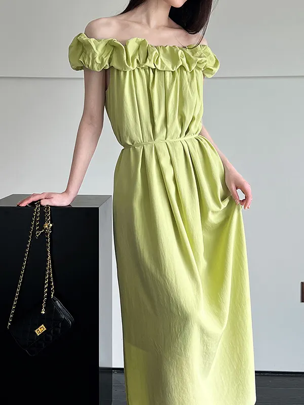 Sleeveless Off-Shoulder Pleated Maxi Dress