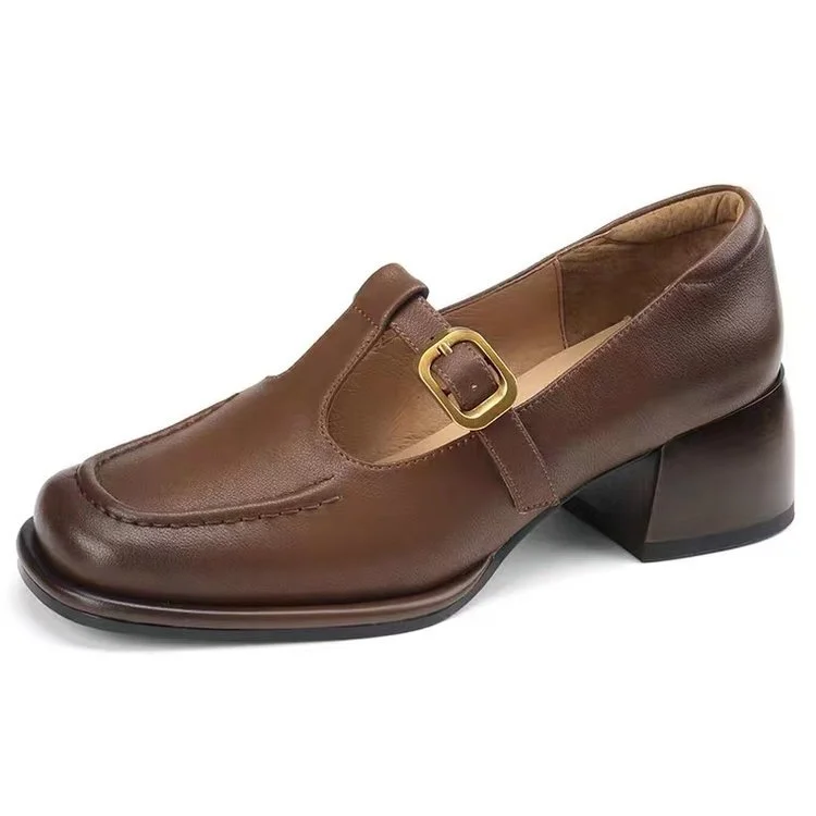 Yyvonne Small Leather Shoes Women's Design Sense Of Niche Heel Women's Shoes 2025 Autumn French Retro Brown Light Mouth Single Shoes
