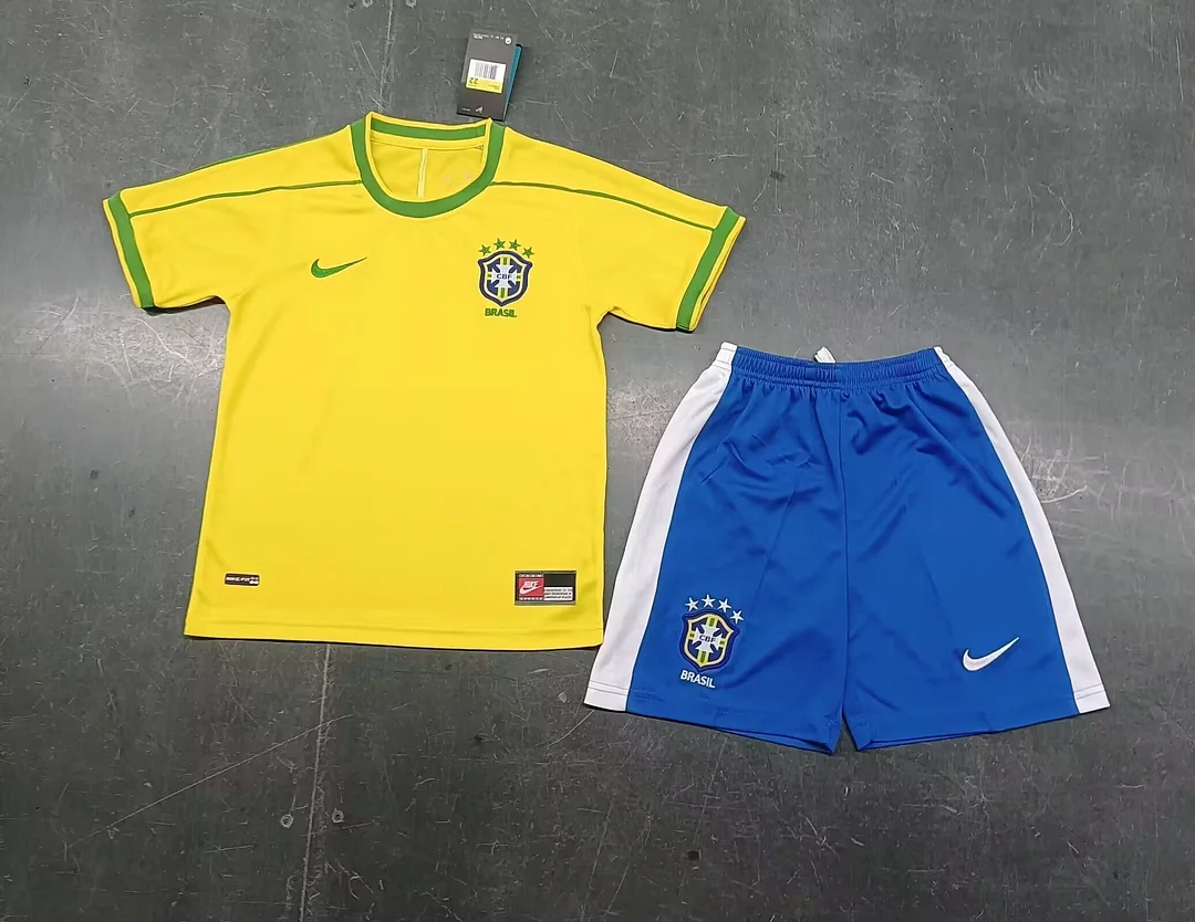 1998 Retro Brazil Home Kids Kit Football jersey Thai Quality